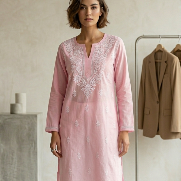 Pink Embroidered Kurti