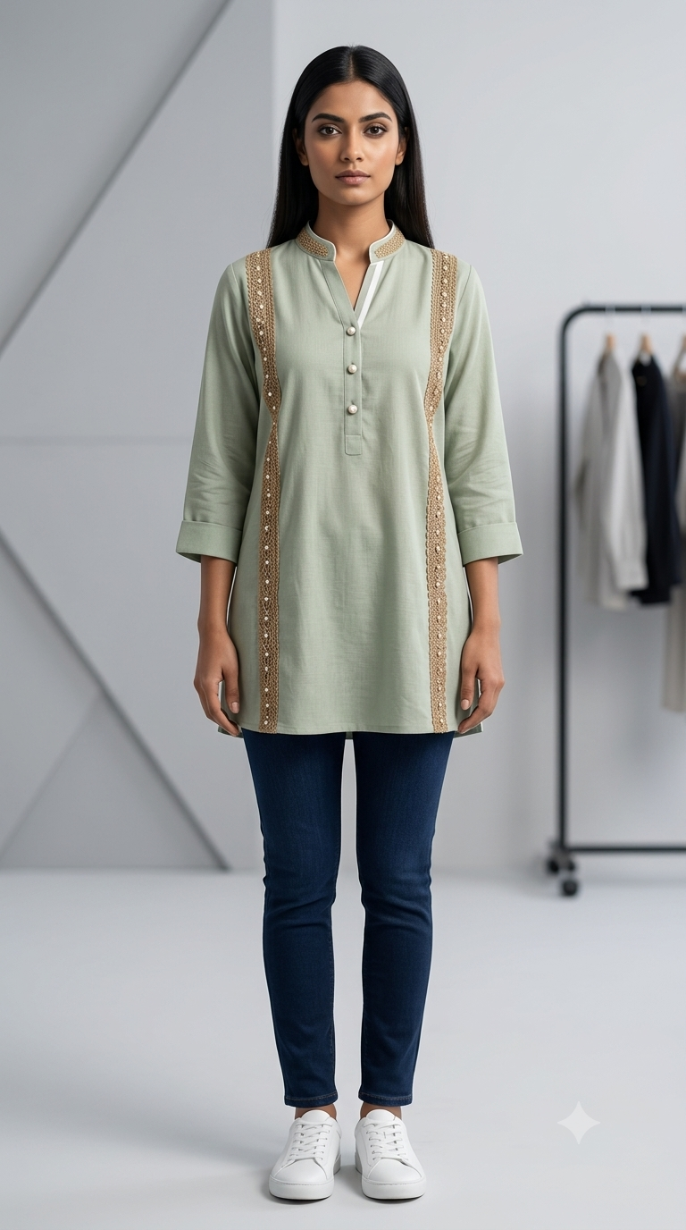 LK006 (2) Pastel Green Kurti - Image 1