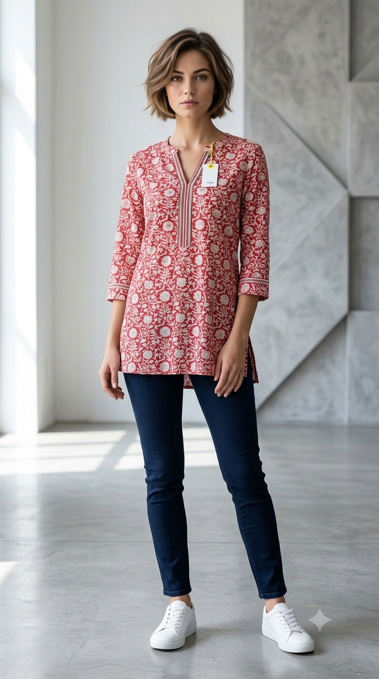 LK008 (2) Floral Print Kurti - Image 1