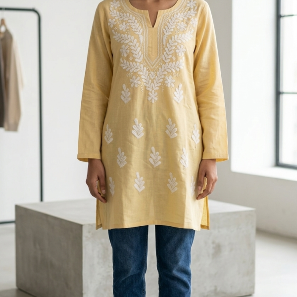 Yellow Embroidered Kurti