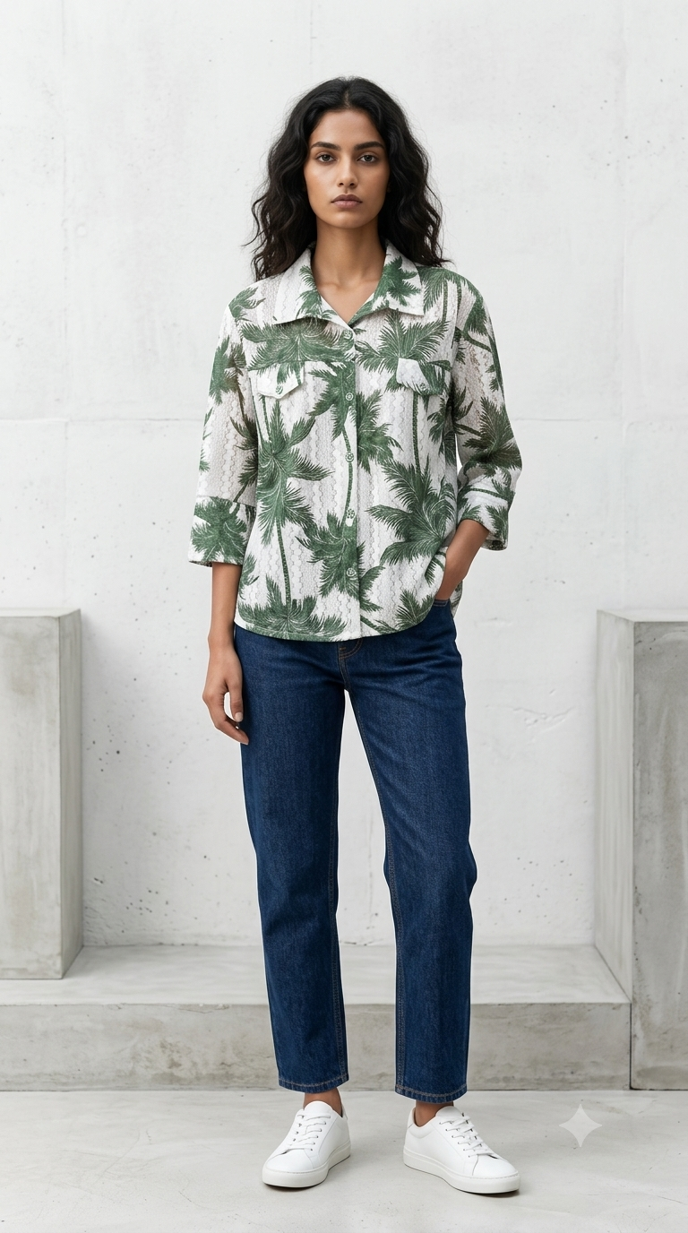 LK011 (2) Tropical Print Kurti - Image 1