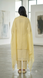 Elegant Lemon Yellow Embroidered Cotton Suit Set with Dupatta - Image 3