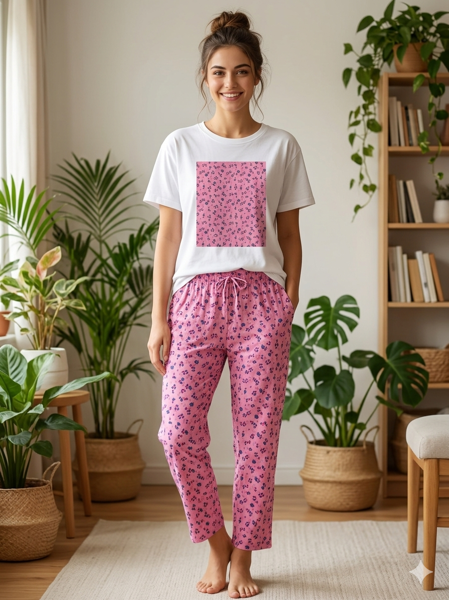 PJ002-1 Blush Blossom Ditsy Floral Pajama Pants - Image 1