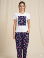 Tropical Flamingo Print Lounge Pajama Pants in Navy Blue
