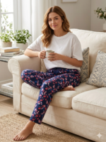 Tropical Flamingo Print Lounge Pajama Pants in Navy Blue - Image 2