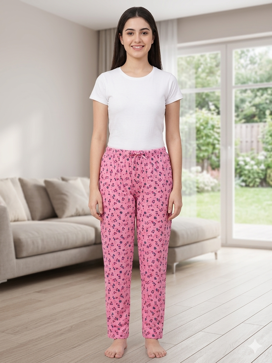 PJ005 Pink Paradise Printed Pajama Pants with Side Pockets - Image 1