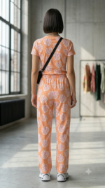 Women's Peach Leaf Print Cotton Lounge Pajama - Image 2