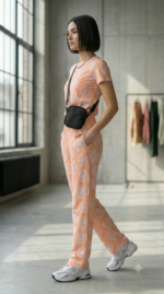 Women's Peach Leaf Print Cotton Lounge Pajama - Image 3
