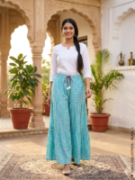 Refreshing Aqua Blue Tiered Printed Palazzo Pants