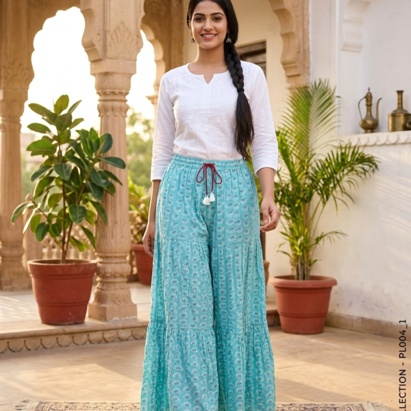 Refreshing Aqua Blue Tiered Printed Palazzo Pants