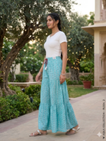 Refreshing Aqua Blue Tiered Printed Palazzo Pants - Image 2