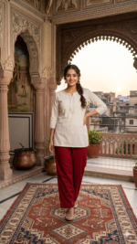 Women's Solid Maroon Straight-Cut Palazzo Pants - Image 2
