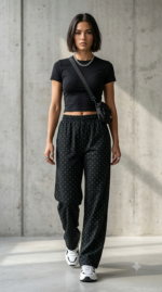 Women's Black Printed Cotton Lounge Pajama