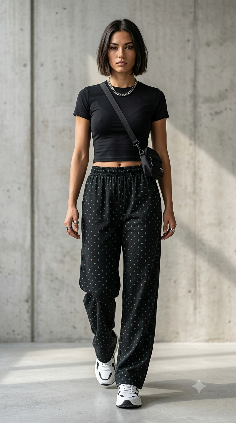 Pj017 (2) Women's Black Printed Cotton Lounge Pajama - Image 1