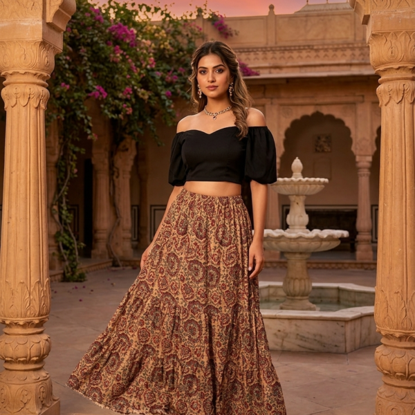 Heritage Print Tiered Boho Maxi Skirt