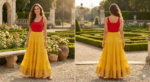 Sunny Yellow Tiered Maxi Skirt with Gold Trim - Image 2