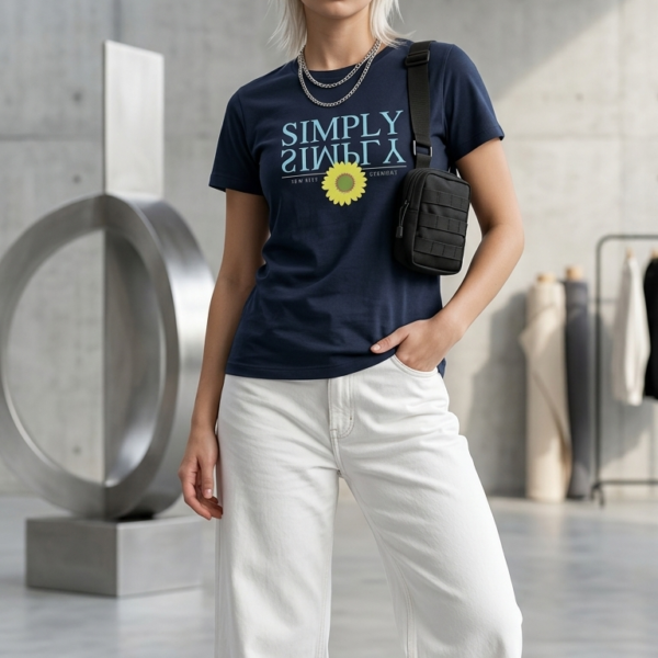 Women's Navy Blue Graphic Cotton T-Shirt