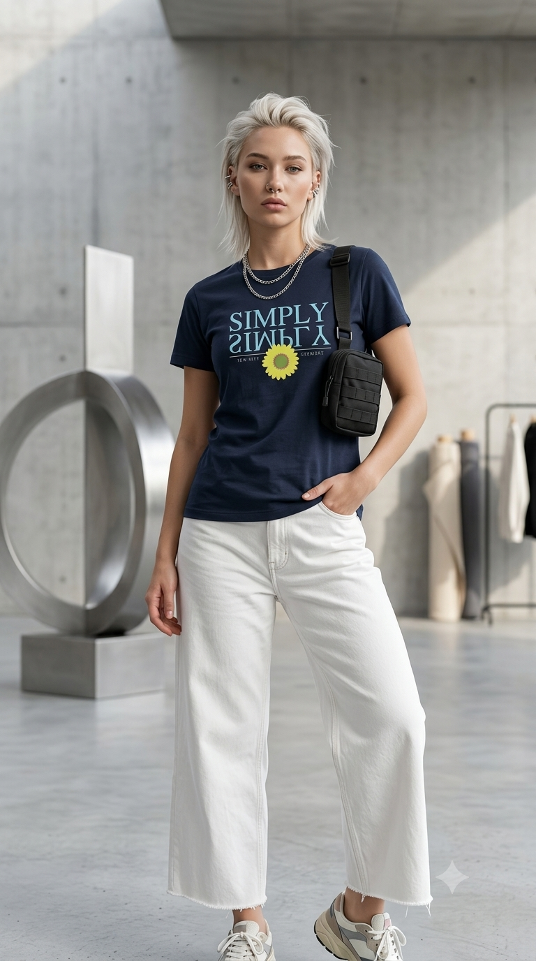 WT011 (1) Women's Navy Blue Graphic Cotton T-Shirt - Image 1