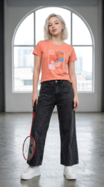 Women's Coral Pink Graphic Cotton T-Shirt