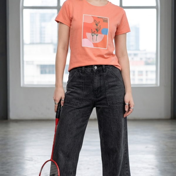 Women's Coral Pink Graphic Cotton T-Shirt