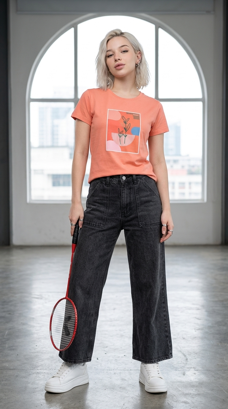 WT012 (3) Women's Coral Pink Graphic Cotton T-Shirt - Image 1