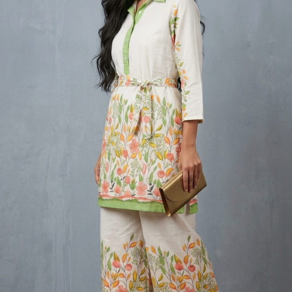 Sage & Flora Collared Co-Ord Set with Fabric Belt